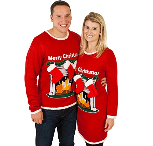 Women S Fireplace Lighted Christmas Sweater With 3 D Stockings In