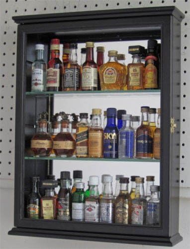 Solid Wood Mini Liquor Bottle Display Case Cabinet Shadow Box