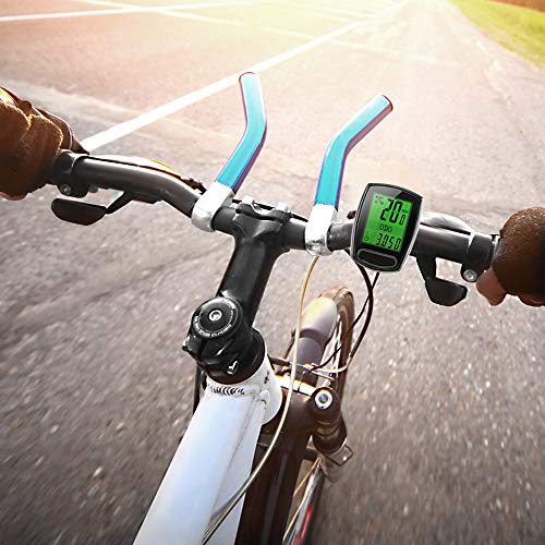 IPSXP Bike Computer, Wired Bicycle Speedometer and Odometer Waterproof Cycle Computer with Backlight LCD Display, Automatic Sleep/Wake, Battery Included