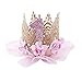 June Bloomy Baby Golden Lace Rose Flower Crown 1st Birthday Headband Princess Tiara (Pink)