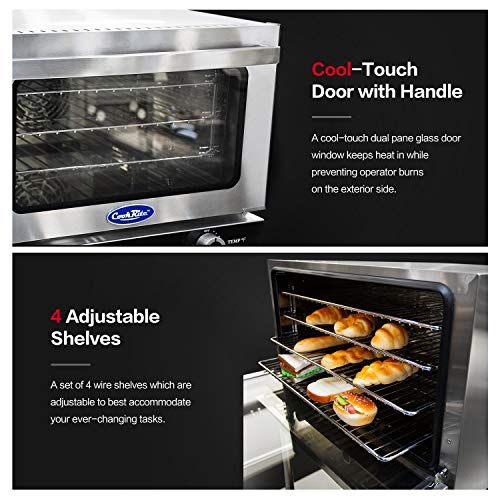 Commercial Electric Convection Oven,COOKRITE CRCC-50S Commercial Medium Electric Countertop Convection Oven Stainless Steel Top Browning Element Moisture Injection Function Compact Toaster 1/2 Shelves - Thumbnail 4