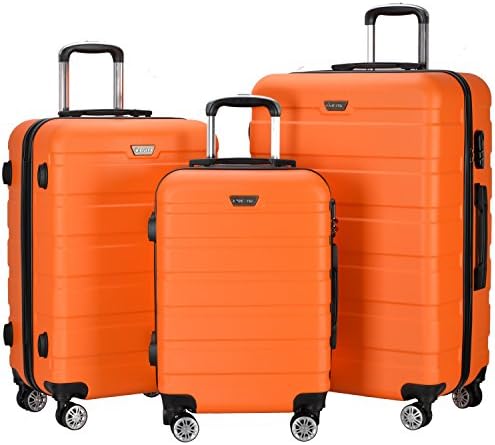 Resena Luggage 3 Piece Set Suitcase Spinner Hardshell Lightweight (Orange)
