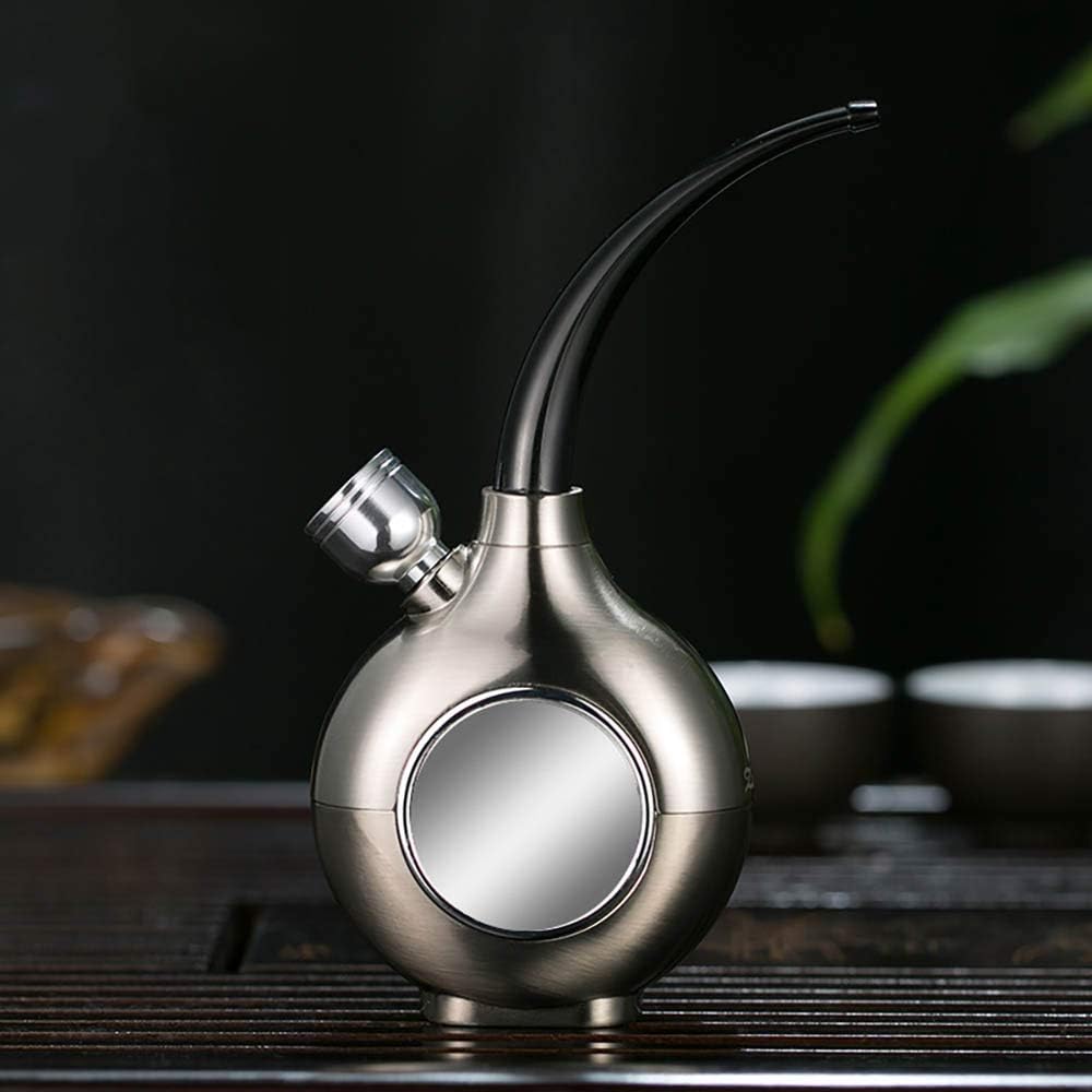 Durable Mirror Water Cigarette Pipe, with Long Cigarette Holder Smoking Tobacco Hookah Portable Cleanable Filter Cigarette Holder Complete Set,Silver