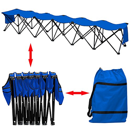 Yaheetech Portable 4/6/8 Seats Sports Bench Sits Team Sports Sideline Bench Outdoor Waterproof w/Side Bag with/Without Back (Blue, 6 Seats w/o Back)