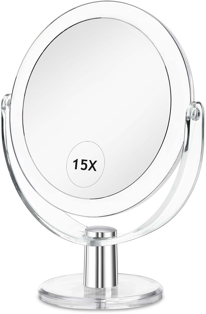 CLSEVXY 6.25 Inch Double-Sided Makeup Mirror 1X/15X 360° Swivel