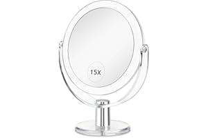 CLSEVXY Vanity Makeup Mirror with Stand, 1X/15X Magnification Double Sided 360 Degree Swivel, Portable Table Desk Counter top Magnifying Mirror, Tabletop Bathroom Shaving Mirror, 6.25 Inch