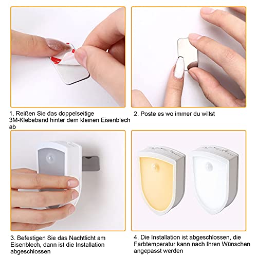 SOLIDEE 2 Stück LED Nachtlicht mit Bewegungsmelder Innen Warmweiß /Weiß Farbe Einstellbar und 3 Modi (Auto / ON / OFF) Schranklicht Für Kinderzimmer Schlafzimmer Badezimmer Flurleuchten