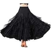 CISMARK Elegant Ballroom Latin Dance Party Long Swing Tiered Skirt for Women