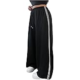 BEAUDRM Women's Plus Size Striped Baggy Sweatpants Wide Leg Drawstring Waist Track Pants Athletic Trousers
