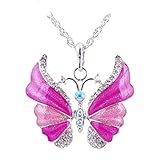Eyourlife New Fashion Retro Butterfly Crystal Rhinestone Pendant Necklace Pink