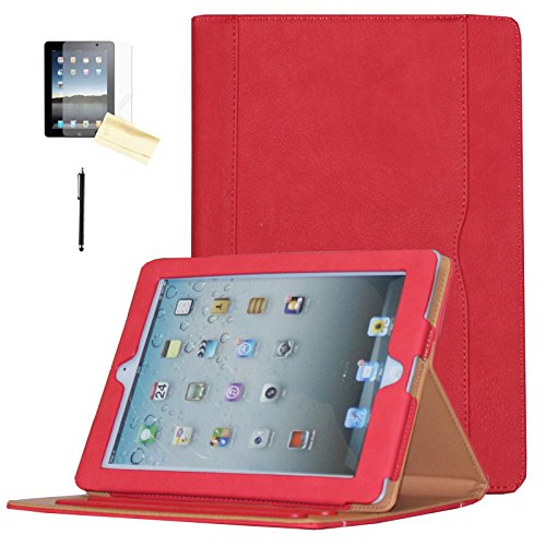 New 2017 iPad 9.7 Case (2017 Released) , JYtrend Multi-Angle Viewing Stand Leather Folio Smart Cover With Big Front Pocket Auto Wake Up/Sleep For A1822 A1823 (Red)