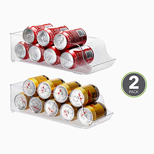 E-Gtong Refrigerator and Freezer Drink Holder, Soda Can Organizer Storage Bin Dispenser for Refrigerator, Freezers, Kitchen Cabinet or Pantry - BPA Free, 2-PACK, Clear