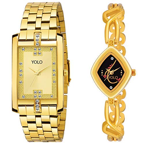 Allure Analog Golden Mens & Womens Couple Watches | Couple Watches Set