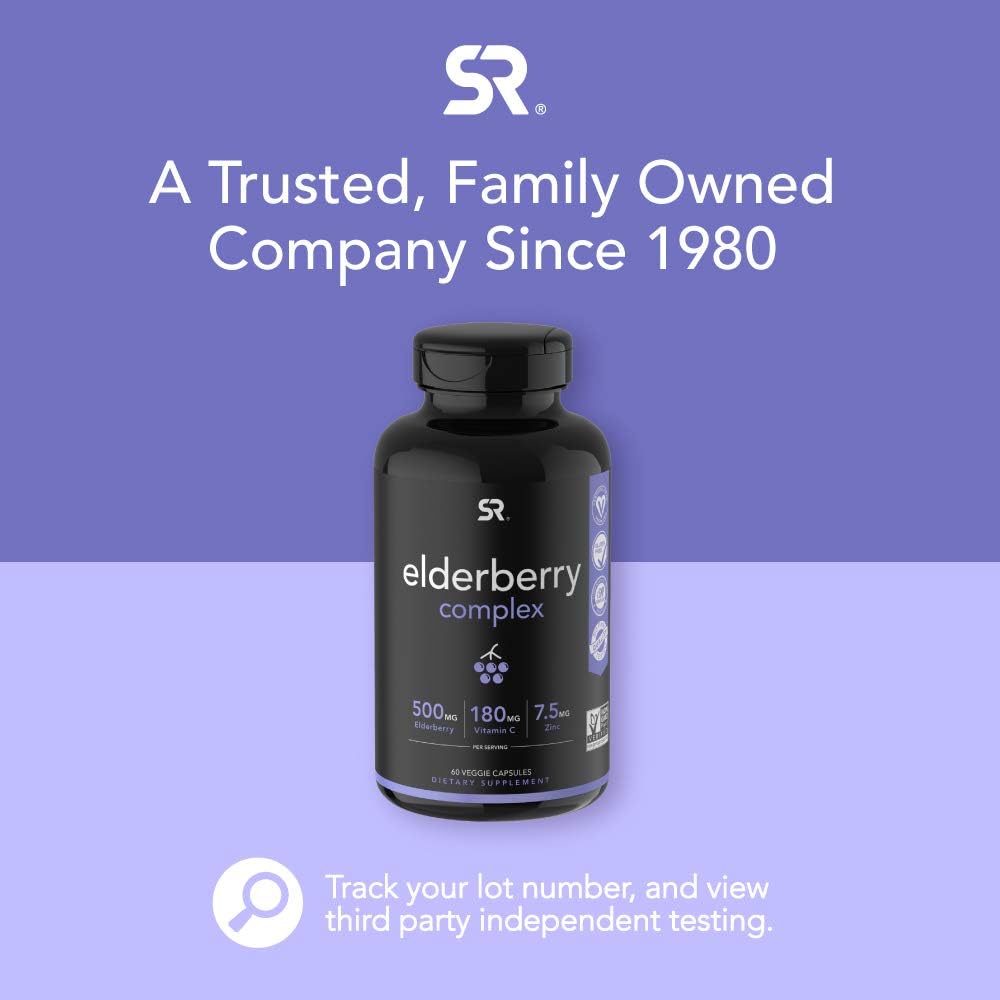 Elderberry Capsules with Zinc & Vitamin C | Women & Men's Daily Herbal Supplement for Immune Support | Made from Organic Black Elderberries (Sambucus) - 60 Veggie Capsules: Health & Personal Care