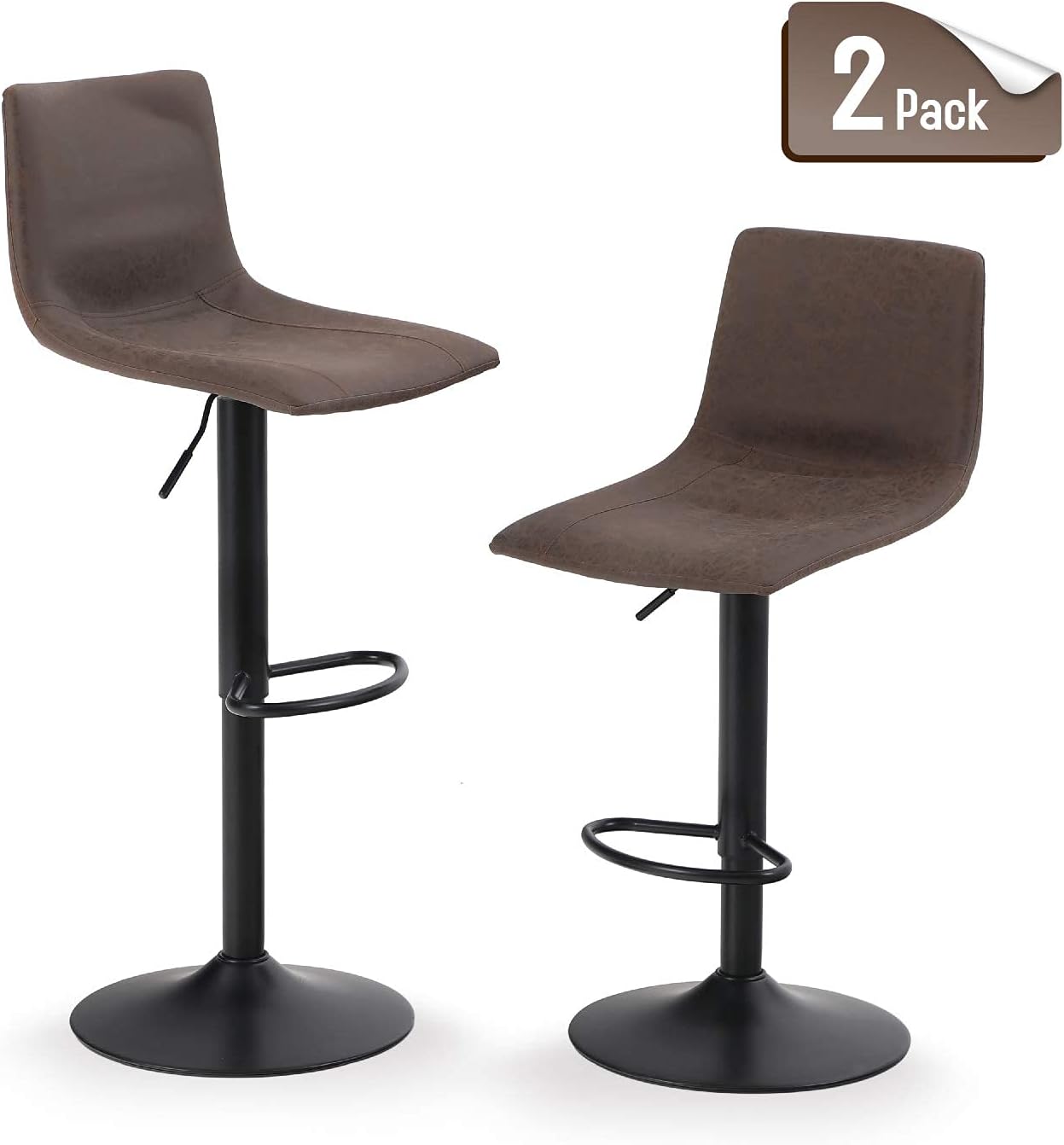 Maison Swivel Bar Stools Set of 2 for Kitchen Counter Adjustable Counter Height Bar Chairs with Back Tall Barstools Faux Leather Kitchen Island Stools, 300LBS Bear Capacity, Brown: Kitchen & Dining