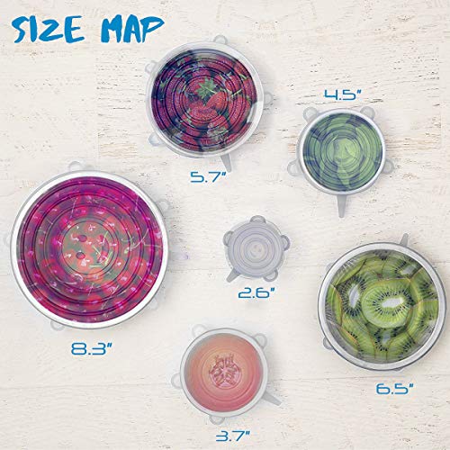 Artbisons Silicone Stretch Lids, 6 Pack Food Storage Reusable Covers - Durable Stretchable Flexible Cover Fits Various Sizes Containers Lids for Bowl, Cup (Clear)