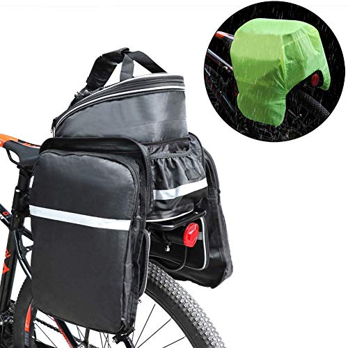 CamGo Bike Rear Seat Bag Waterproof Bicycle Rack Trunk Pannier Portable Frame Bags with Raincoat/Lengthened Shoulder Strap (Blue)