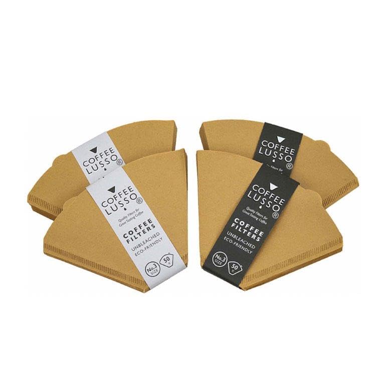 Size 3/No.3/102 Coffee Filter Papers by COFFEE LUSSO, Cone Shaped, Unbleached, Eco Friendly (200)