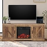 ENSTVER Fireplace TV Stand with Barn Door,Wood