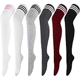 DRESHOW 6 Pairs High Thigh Socks Striped Over Knee Thin Tights Long Stocking for Women Leg Warmer