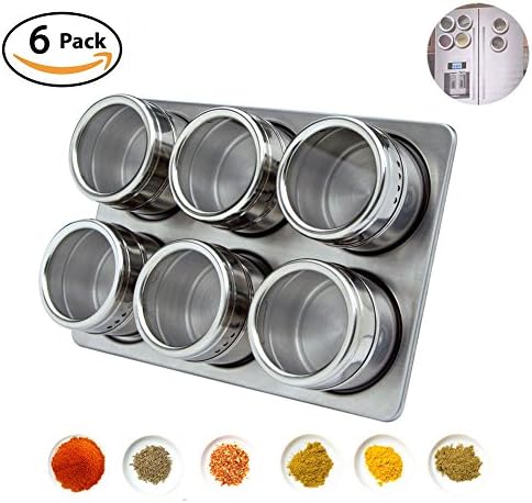 Magnetic Spice Rack, Evantech Spice Tins Jars, 6 Piece Stainless Steel Seasoning Jars Kitchen Storage Box