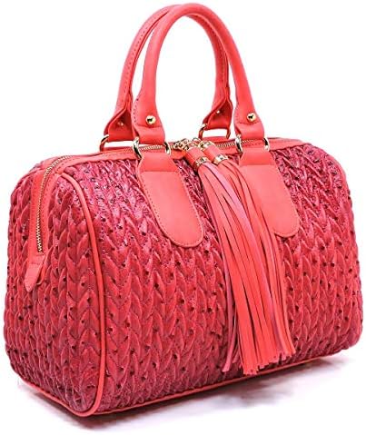 Handbag Republic Quilted/Braided Effect, Boston Satchel w/Fringe Pulls + Strap- Large+