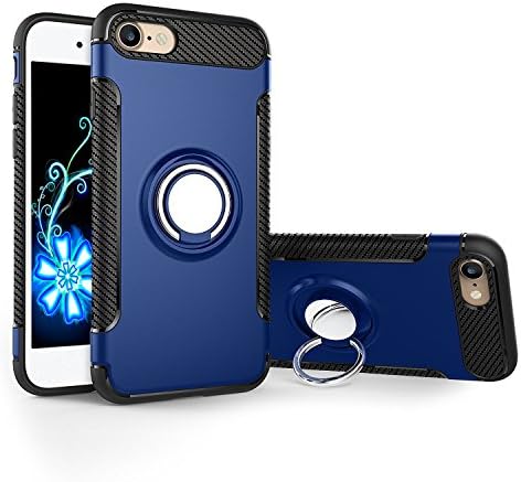 iPhone 8 Case, iPhone 7 Case,BESTARLEDS Dual Layer Magnetic 360 Rotating Ring Grip Holder Stand Metal Patch Shock-Absorption Drop-Protection Hard PC &amp; Soft TPU for iPhone 8/iPhone 7(4.7 inch) Blue