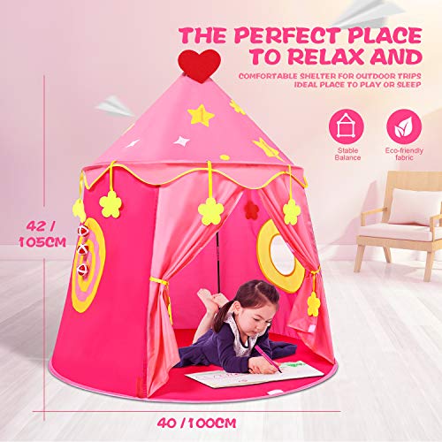 Peradix Girls Play Tent Toy, Kids Princess Castle Pop Up Tent Playhouse Birthday Gift for Children Toddlers Indoor and Outdoor Games with carrying Case (Pink)