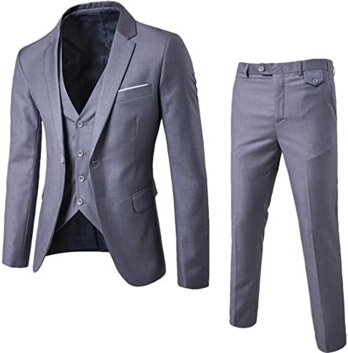 Fashionmy Men's Suits 3 Piece Slim Fit Wedding Bridegroom Suit Casual Grey 2XL