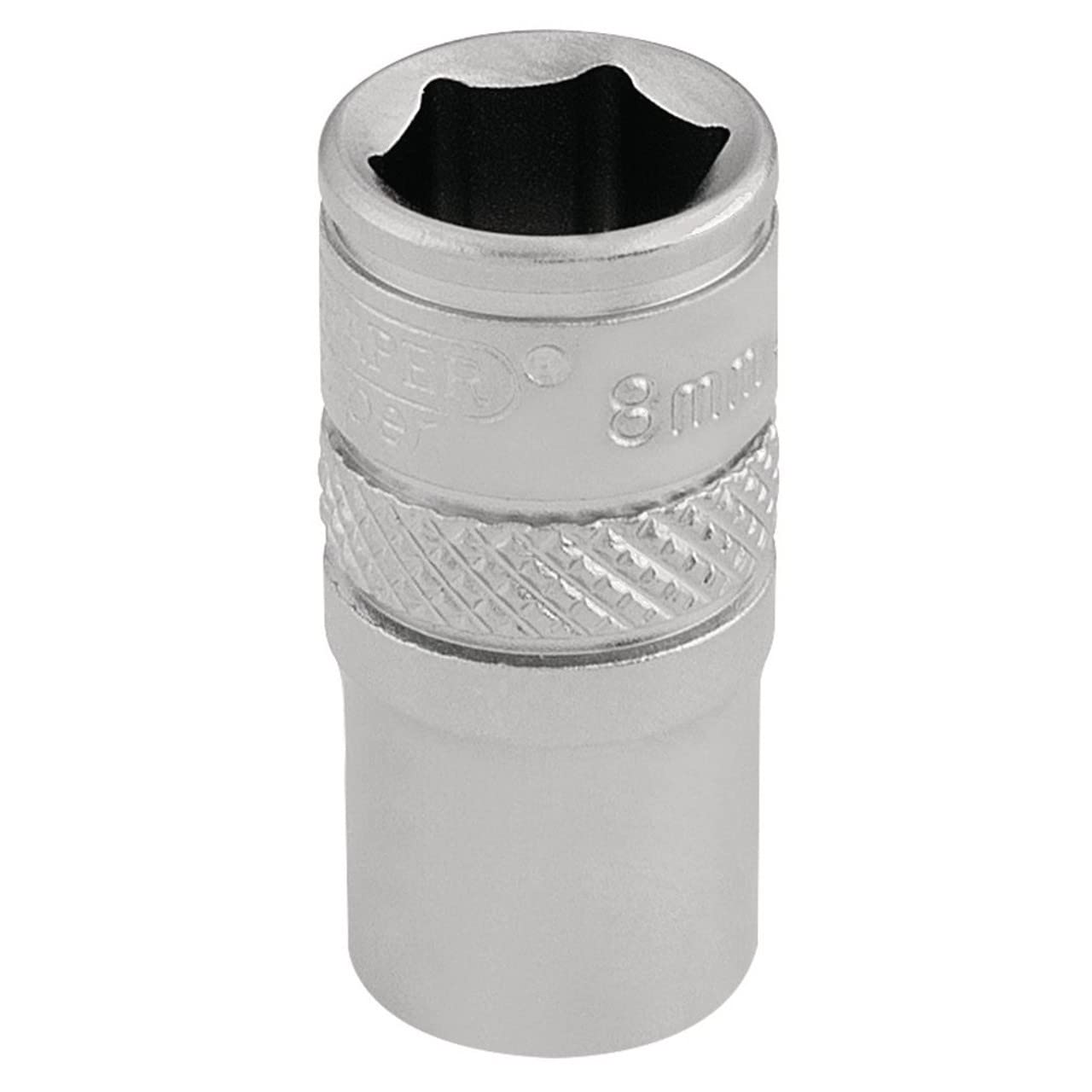 Draper 16513 1/4" Square Drive Micro Satin Chrome Metric Socket, 8 mm Size , Blue