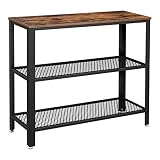 VASAGLE Industrial Console Table, Hallway Table with 2 Mesh Shelves, Side Table and Sideboard, Living Room, Corridor, Narrow, Iron, Rustic Brown ULNT81BX