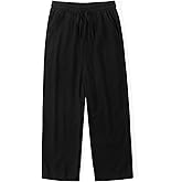 Spring&Gege Boys Pull on Linen Pants Textured Summer Casual Beach Pants Elastic Waist with Drawstring