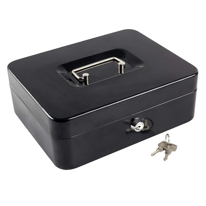 Kyodoled Large Metal Cash Box with Money Tray and Lock