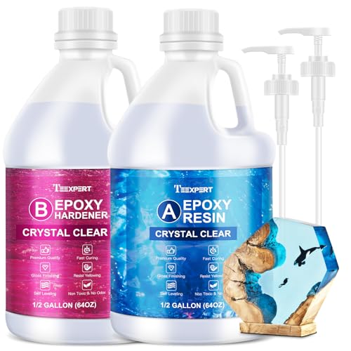 Teexpert Crystal Clear Epoxy Resin Kit 1 Gallon Self-Leveling Coating and Casting Resin, High-Gloss & Bubbles Free Resin and Hardener Kit for DIY Art, Jewelry, Table Top, Molds, Wood 1:1 Ratio