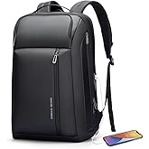 Muzee Business Backpack for Men, Travel Laptop Backpack Fits 15.6 Inch, Waterproof Expandable Bag 25L-35L, Black Work Daypack with USB & USB-C Charging Ports, Anti-Theft Pocket, Luggage Strap