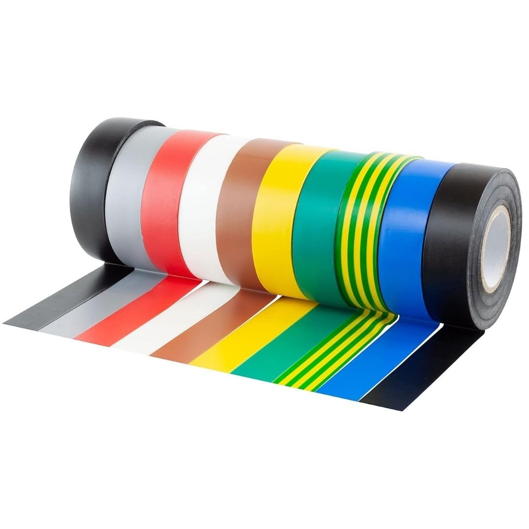 Gocableties-PVC-Isolierband, 20 m x 19 mm, mehrfarbig, gemischt, hochwertiges Klebeband, 9 Rollen