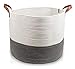 Cotton Rope Basket with Leather Handles XXX Large 21 x 13 by Paddington Hill for Baby Basket Laundry Basket Storage Decorative Basket Woven Basket Toy Bin Storage Baskets Baskets with Handles