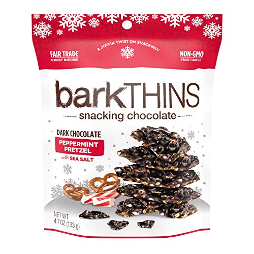 barkTHINS Snacking Dark Chocolate, Peppermint Pretzel with Sea Salt for Holiday Gifting and Stocking Stuffing, 4.7 ounce