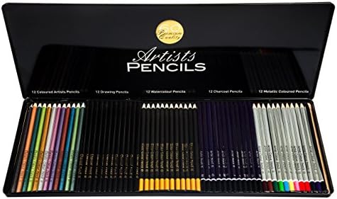 Art Pencils Set โ Includes 60 Premium Art Pencils โ Rich Pigmentation and Easy to Work With โ Includes Artist, Watercolor, Drawing, Charcoal and Metallic Colored Pencils