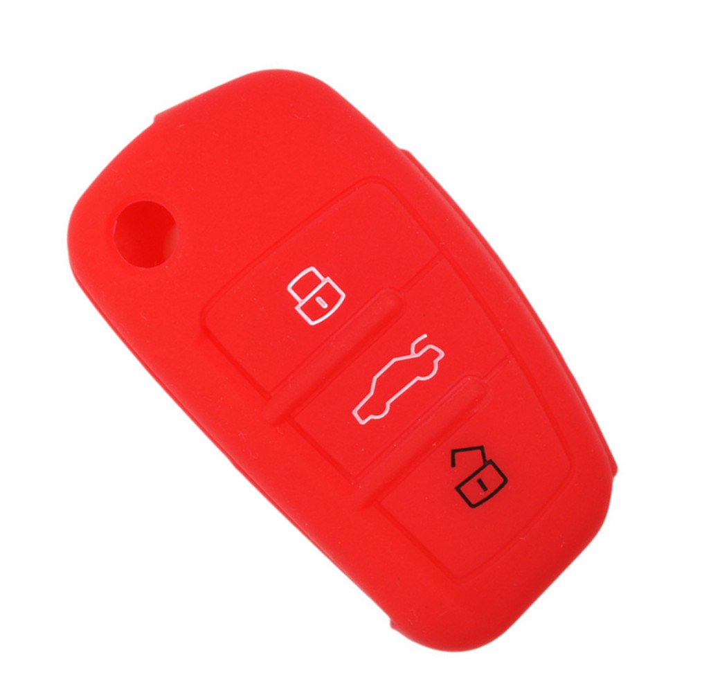 Happyit Silicone Car Remote Key Fob Shell Cover Case for Audi Sline A3 A5 Q3 Q5 A6 C5 C6 A4 B6 B7 B8 TT 80 S6 (Red)