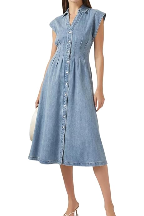 Denim Dresses Denim Dress Women's Summer Denim Dress Women's Short Sleeve Summer  Dress Women's Short Denim Shirt Dress Button Placket With Pockets Hem Casual  Loose Jean Dress