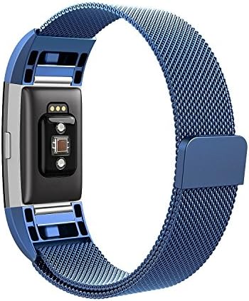 Fitbit Charge 2 Bands, Coukou Milanese Loop Stainless Steel Bracelet Replacement Small Wristbands (5.5" - 8.5") Smart Watch Strap with Unique Magnet Lock for Fitbit Charge 2 - Blue