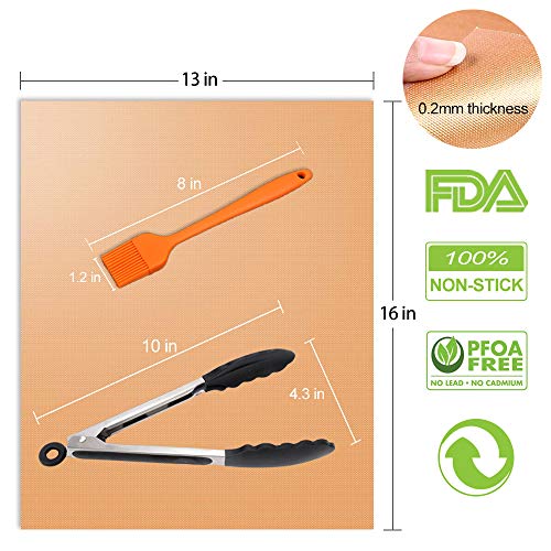 Besego Oven Liners, Set of 5 Non-Stick Oven Mats with Tong and Basting Brush, FDA-Approved Oven Accessories, Use for Electric, Gas, Microwave, and Toaster Ovens (Copper) - Thumbnail 6