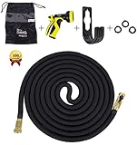 50 FT Expandable Garden Hose New 2017 Premium Quality Upgraded Durable Casing, Triple Layers Inner Tube, Solid Brass Connectors, Free Nozzle, Hanger and Storage Bag