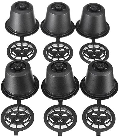 Reusable 6Pcs Coffee Capsules+Spoon+Brush Set Black Mini Powder Basket For Nespresso Machine Home Office Coffee Brewing Tools