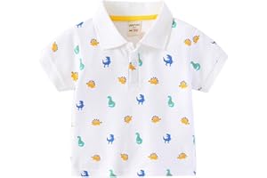 WoHaHa Little Boys Summer Polo T-Shirt Toddler Baby Boys Short Sleeve Dinosaur Print Tops Tee Cotton Pullover Shirt Outfits