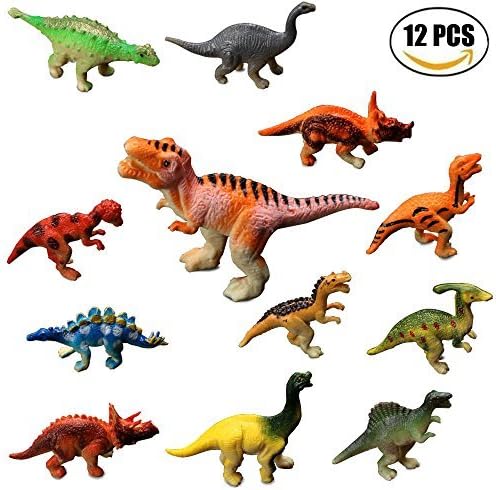 Rikuzo 12 Pack Assorted Mini Dinosaur Play Set Realistic Looking Dinosaur Figures for Kids and Birthday Gifts,Cake Decoration,Party Supplies