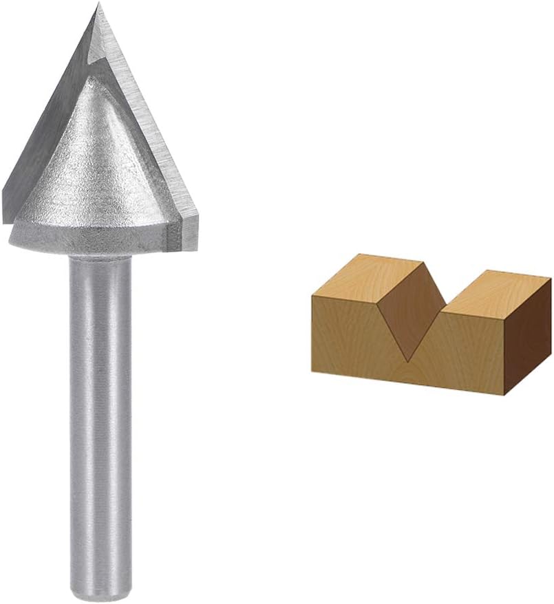 sourcing map 60 Degree V-Groove Router Bit 22mm Dia with 6mm Shank, Titanium Steel Tipped V Grooving Bit (Gray) - Image 4