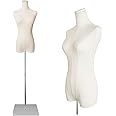 EaseHome Dress Form Mannequin Body, 50”-70”Adjustable Height Female Beige Linen Fabric Manikin Torso with Detachable Gold Metal Bracket and Rectangular Base Clothing Forms