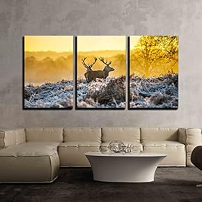 3 Piece Canvas Wall Art - Red Deer - Modern Home Art Stretched and Framed Ready to Hang - 16"x24"x3 Panels